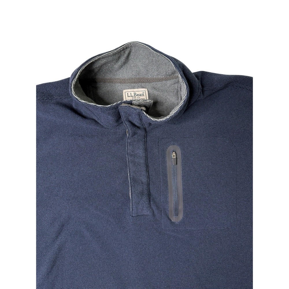 LL‎ Bean Men's Sweatshirt 1/4 Button Navy Pinstripe Chest Zip Pocket Pullover XL